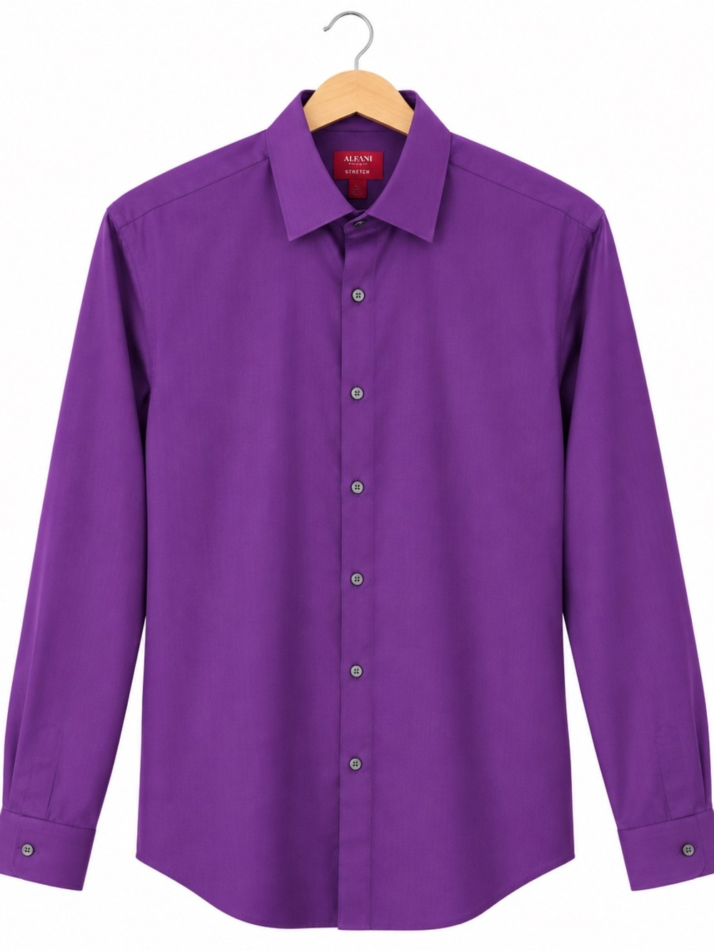 Alfani Men’s Purple Long-Sleeve Dress Shirt - Solid Button-Up slim fit